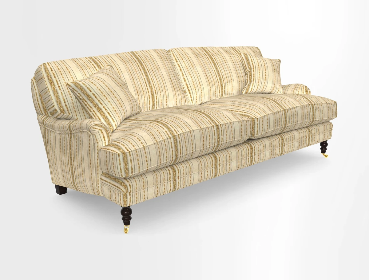 Coates 3 Seater Sofa in Mohair Velvet Indigo with Seat and Back Cushions in Gertrude Jekyll Meadow Flower Blue
