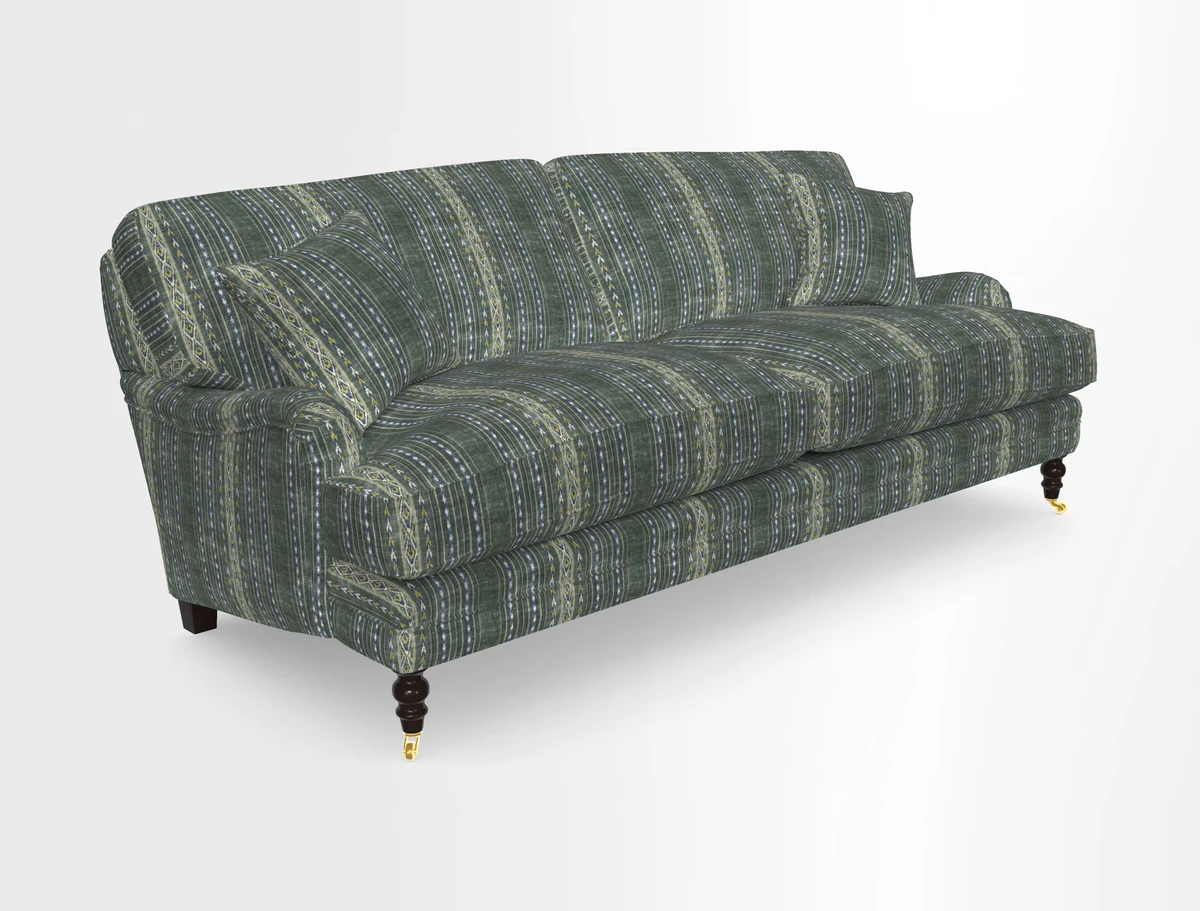 Coates 3 Seater Sofa in Mohair Velvet Indigo with Seat and Back Cushions in Gertrude Jekyll Meadow Flower Blue