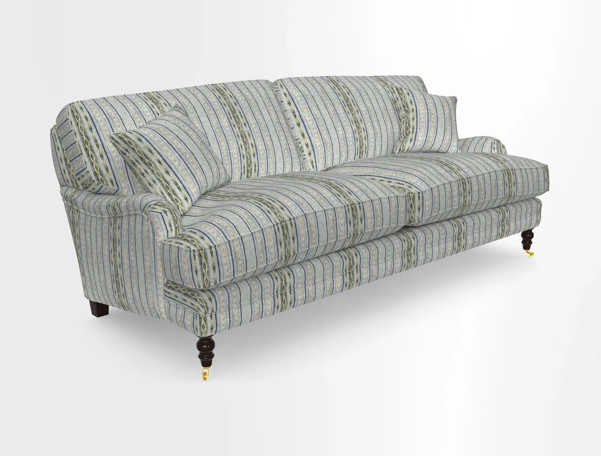 Coates 3 Seater Sofa in Mohair Velvet Indigo with Seat and Back Cushions in Gertrude Jekyll Meadow Flower Blue