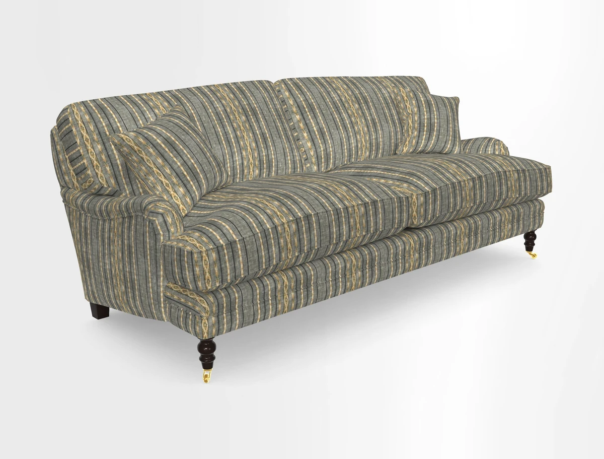 Coates 3 Seater Sofa in Mohair Velvet Indigo with Seat and Back Cushions in Gertrude Jekyll Meadow Flower Blue