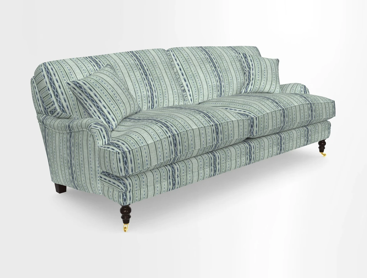Coates 3 Seater Sofa in Mohair Velvet Indigo with Seat and Back Cushions in Gertrude Jekyll Meadow Flower Blue