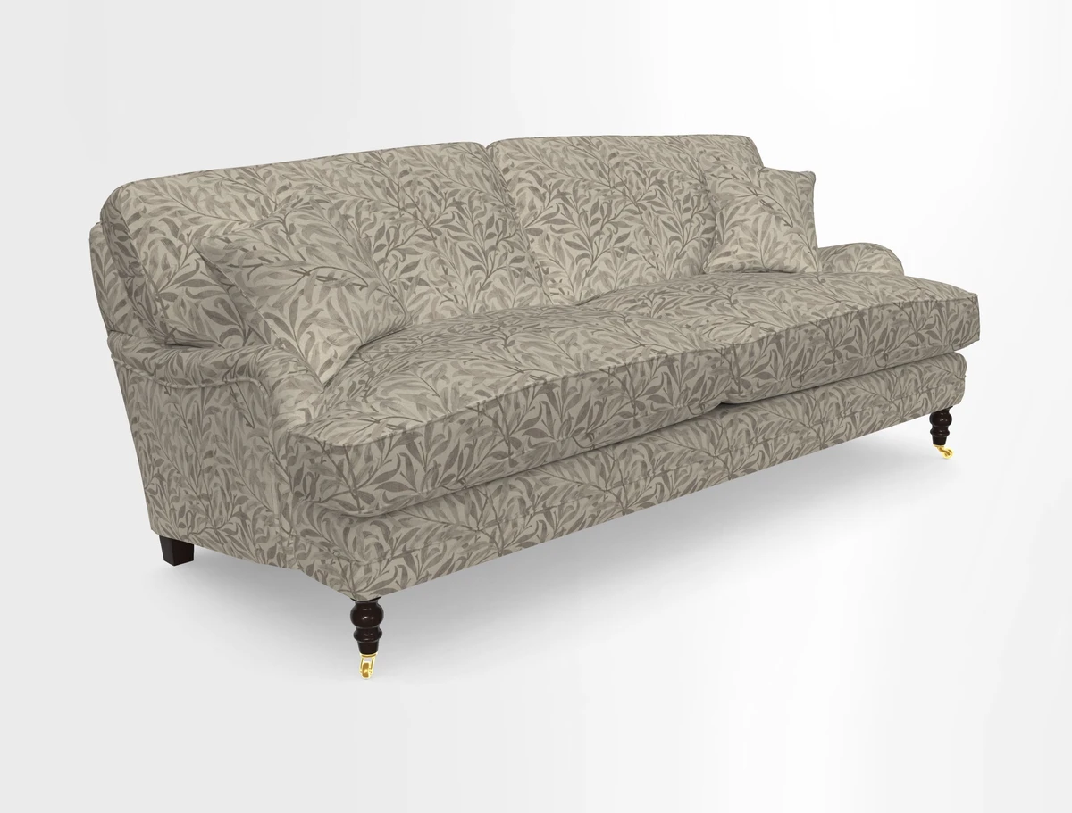 Coates 3 Seater Sofa in Mohair Velvet Indigo with Seat and Back Cushions in Gertrude Jekyll Meadow Flower Blue