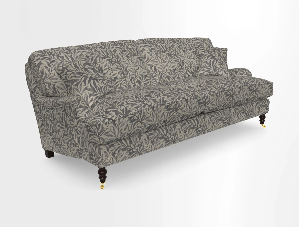 Coates 3 Seater Sofa in Mohair Velvet Indigo with Seat and Back Cushions in Gertrude Jekyll Meadow Flower Blue