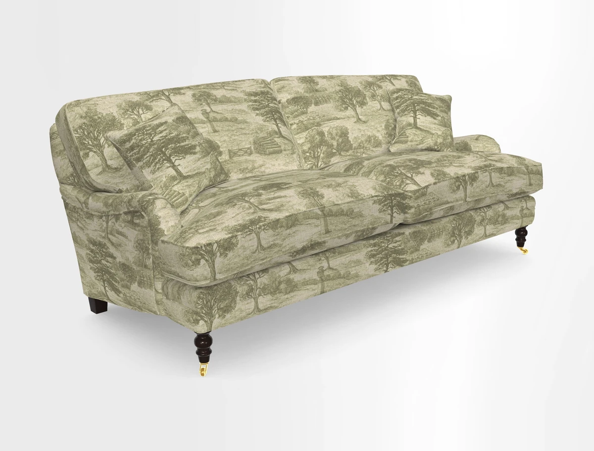 Coates 3 Seater Sofa in Mohair Velvet Indigo with Seat and Back Cushions in Gertrude Jekyll Meadow Flower Blue