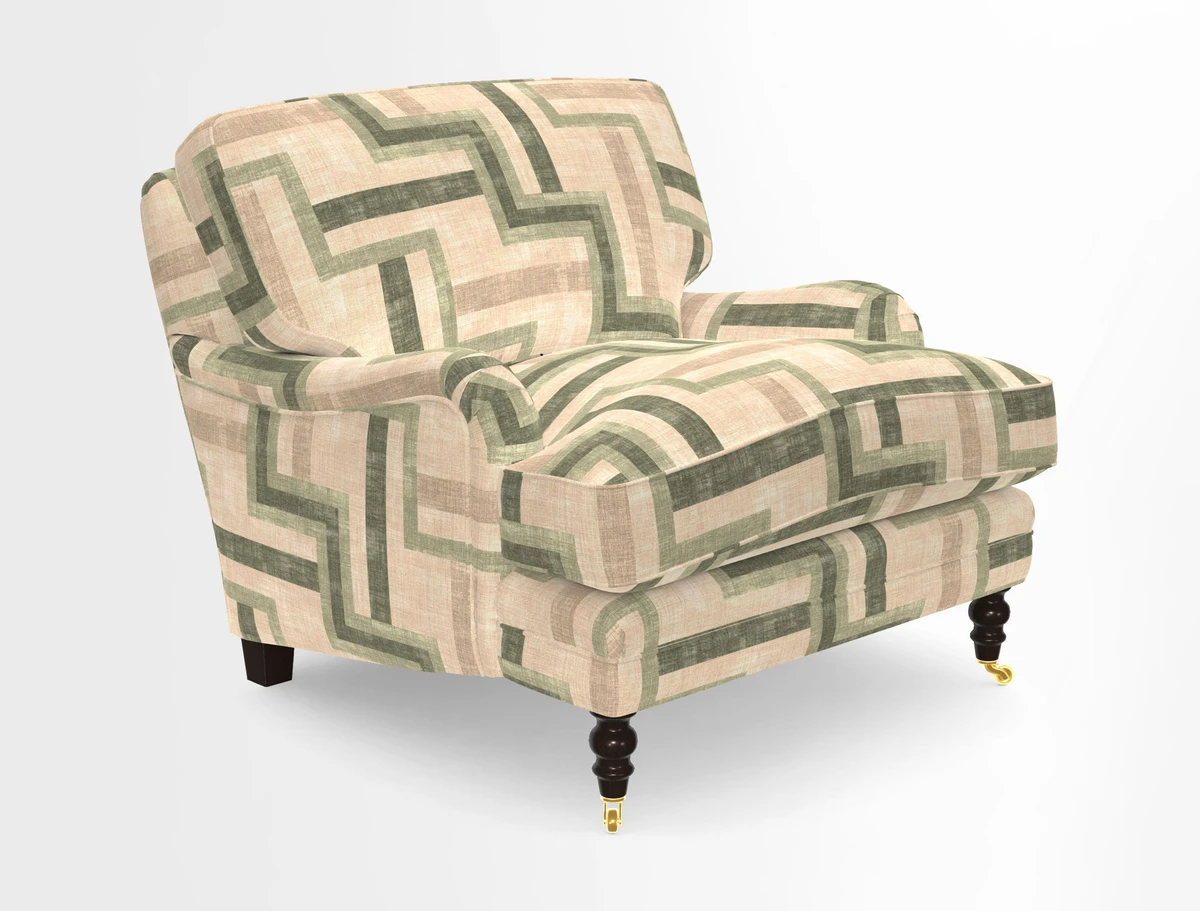 Coates Chair in RHS Gertrude Jekyll Lattice Blue with Seat and Back Cushions in Mohair Velvet Indigo
