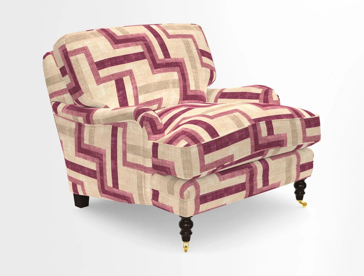 Coates Chair in RHS Gertrude Jekyll Lattice Blue with Seat and Back Cushions in Mohair Velvet Indigo
