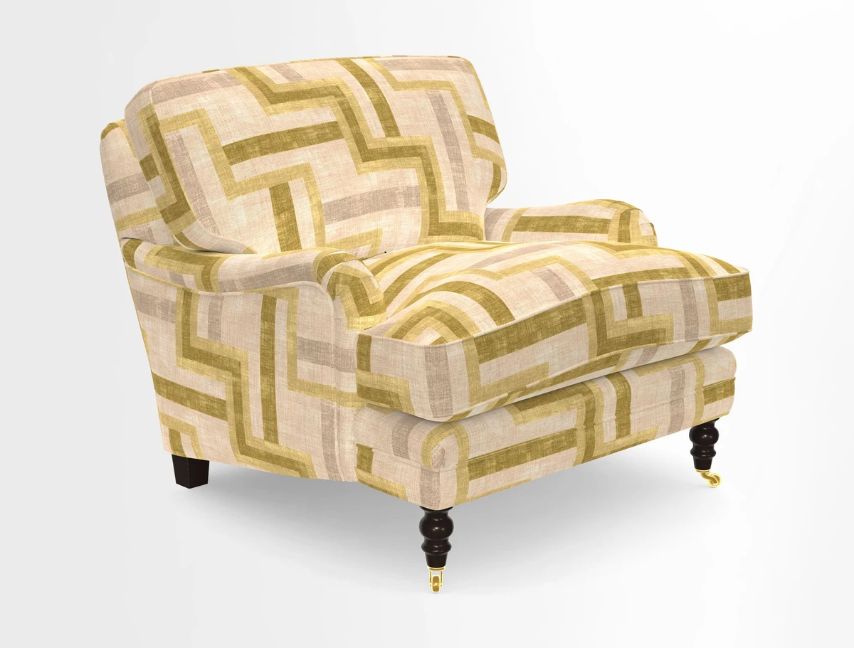 Coates Chair in RHS Gertrude Jekyll Lattice Blue with Seat and Back Cushions in Mohair Velvet Indigo