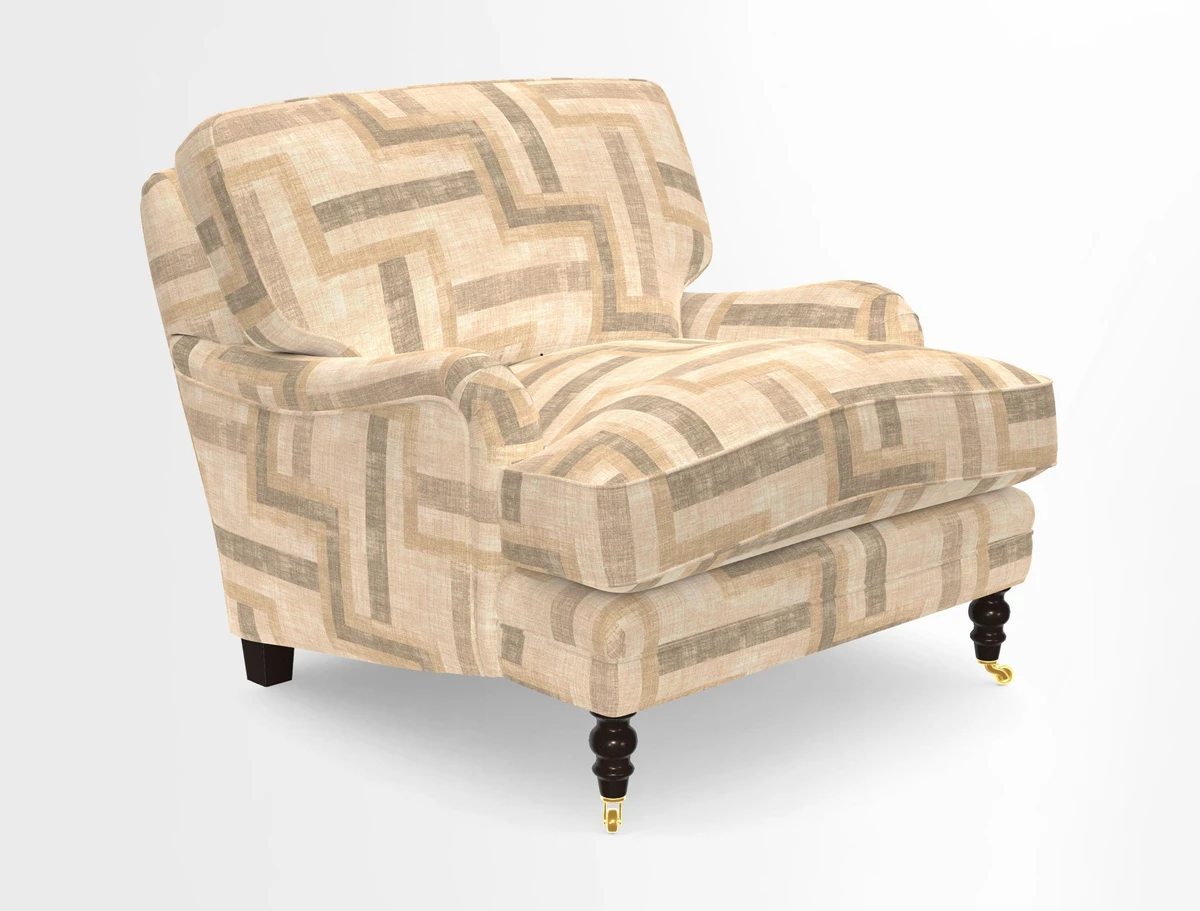 Coates Chair in RHS Gertrude Jekyll Lattice Blue with Seat and Back Cushions in Mohair Velvet Indigo