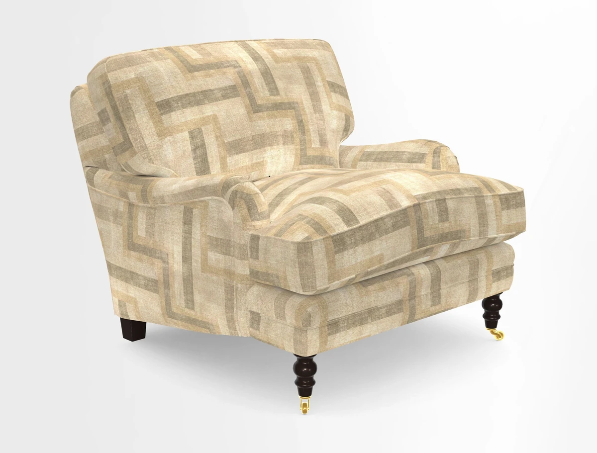 Coates Chair in RHS Gertrude Jekyll Lattice Blue with Seat and Back Cushions in Mohair Velvet Indigo