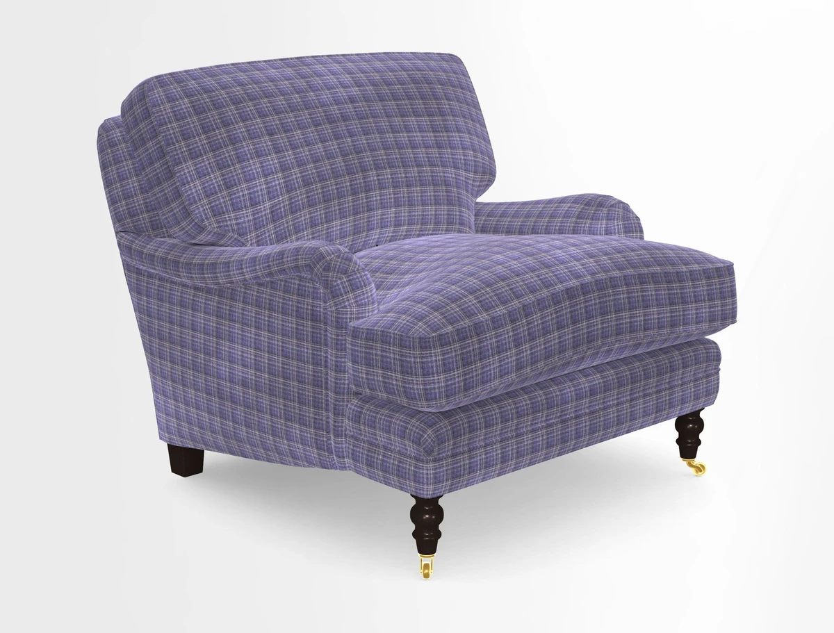Coates Chair in RHS Gertrude Jekyll Lattice Blue with Seat and Back Cushions in Mohair Velvet Indigo