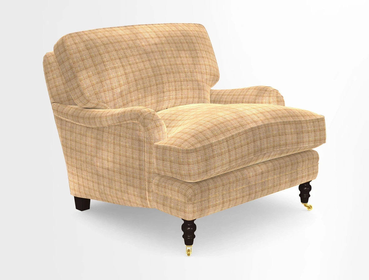 Coates Chair in RHS Gertrude Jekyll Lattice Blue with Seat and Back Cushions in Mohair Velvet Indigo