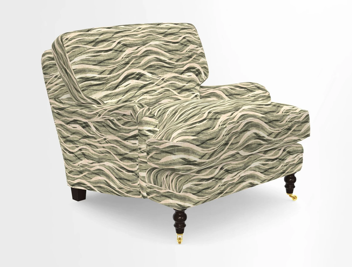 Coates Chair in RHS Gertrude Jekyll Lattice Blue with Seat and Back Cushions in Mohair Velvet Indigo
