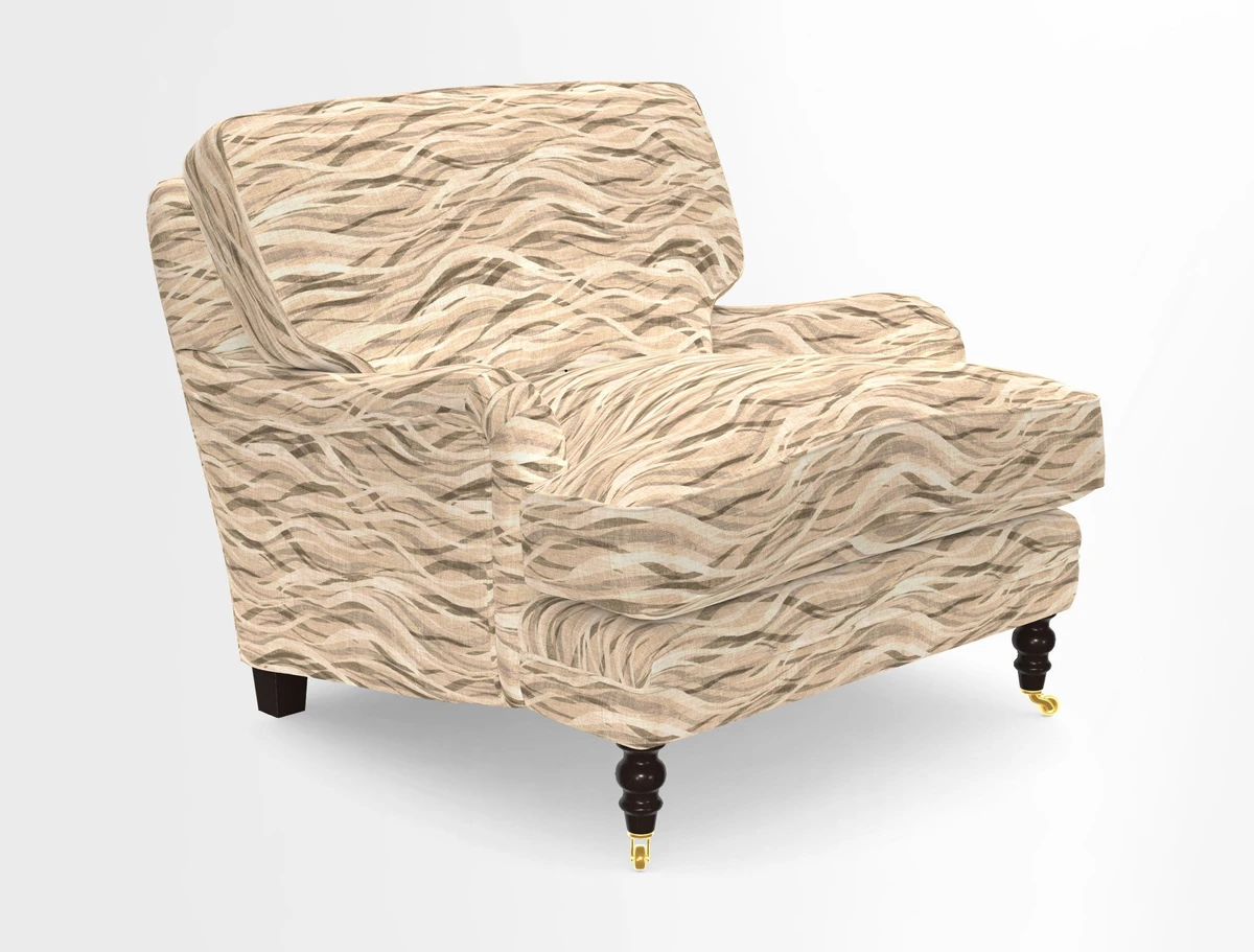 Coates Chair in RHS Gertrude Jekyll Lattice Blue with Seat and Back Cushions in Mohair Velvet Indigo