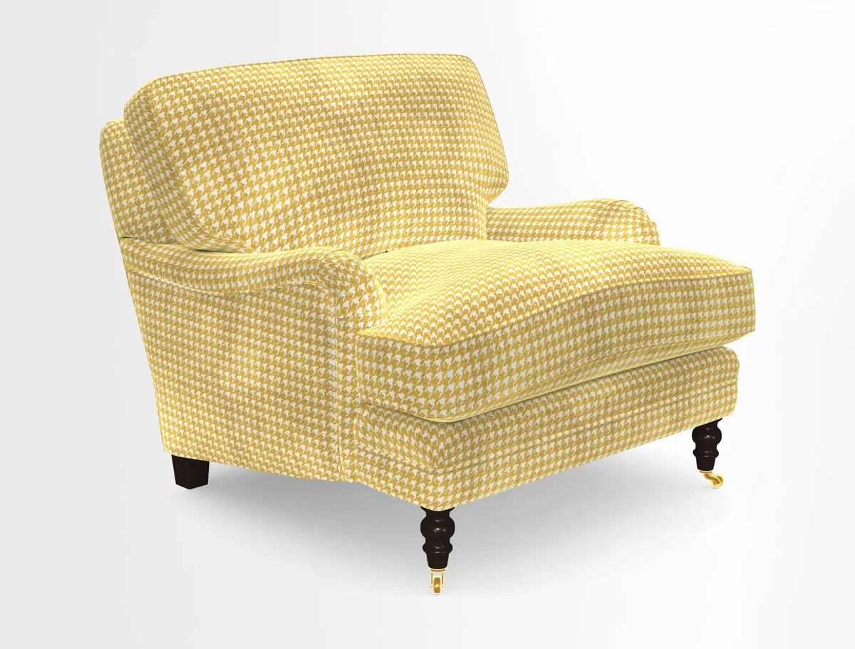 Coates Chair in RHS Gertrude Jekyll Lattice Blue with Seat and Back Cushions in Mohair Velvet Indigo