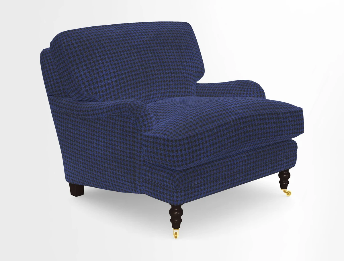 Coates Chair in RHS Gertrude Jekyll Lattice Blue with Seat and Back Cushions in Mohair Velvet Indigo