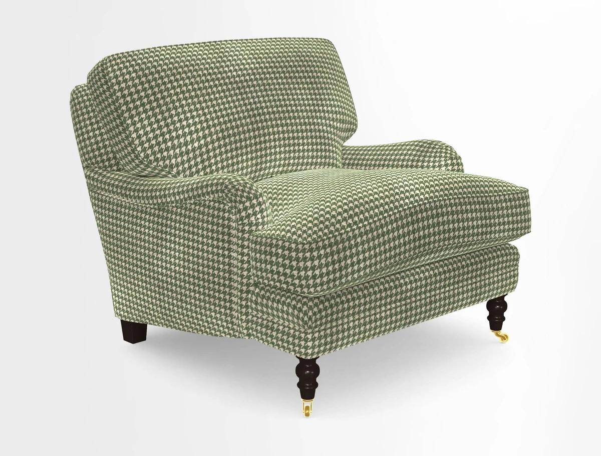 Coates Chair in RHS Gertrude Jekyll Lattice Blue with Seat and Back Cushions in Mohair Velvet Indigo