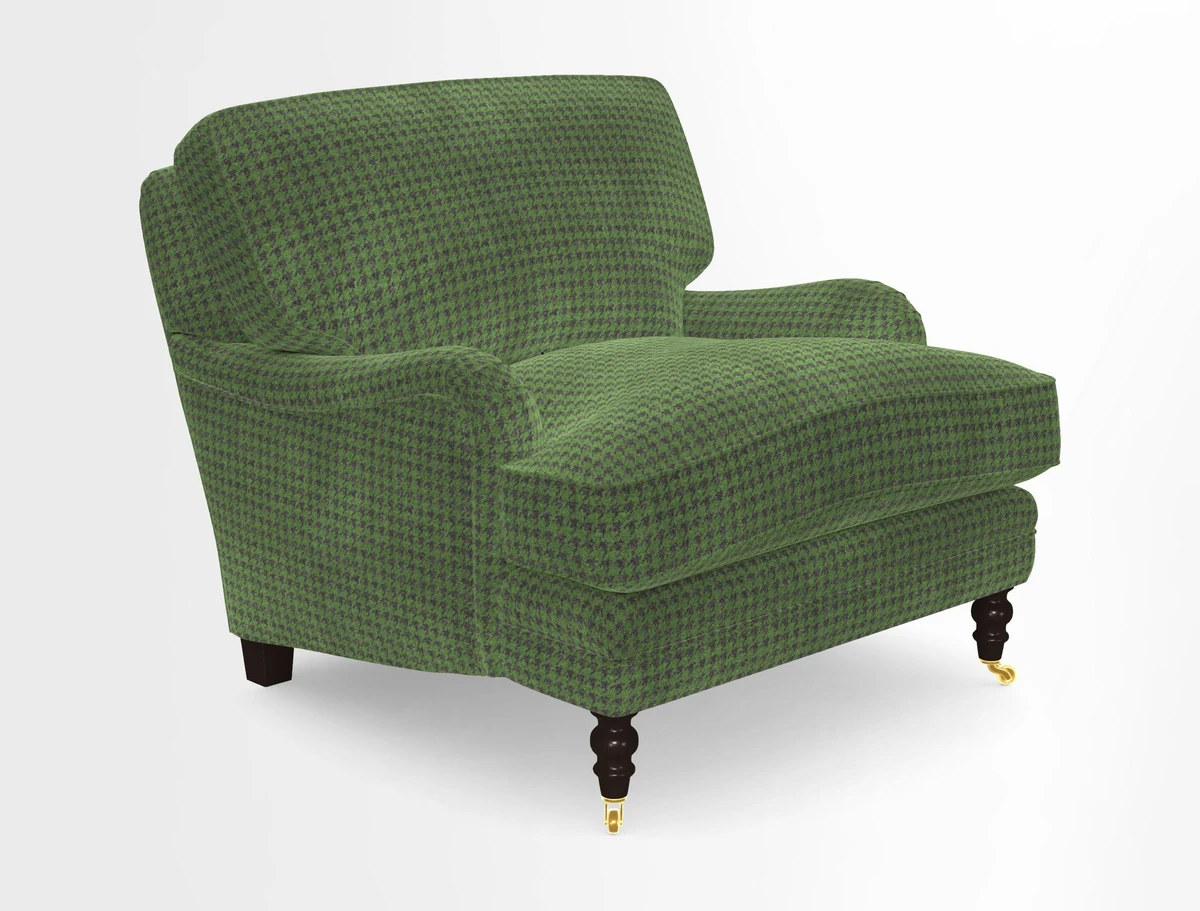 Coates Chair in RHS Gertrude Jekyll Lattice Blue with Seat and Back Cushions in Mohair Velvet Indigo