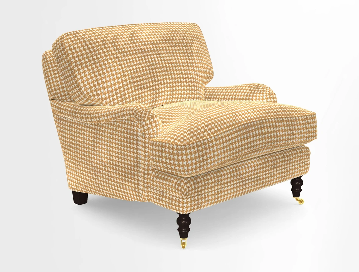 Coates Chair in RHS Gertrude Jekyll Lattice Blue with Seat and Back Cushions in Mohair Velvet Indigo