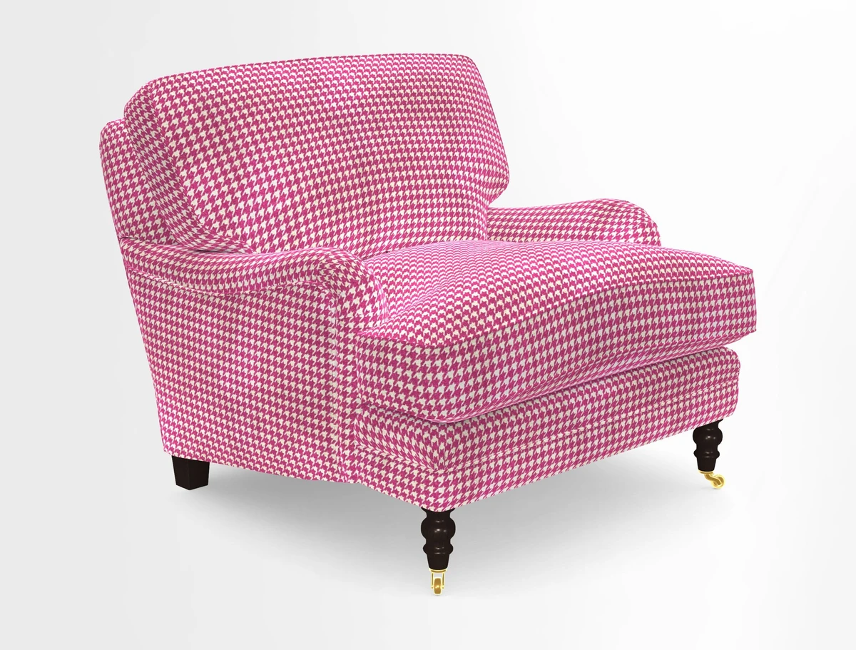 Coates Chair in RHS Gertrude Jekyll Lattice Blue with Seat and Back Cushions in Mohair Velvet Indigo