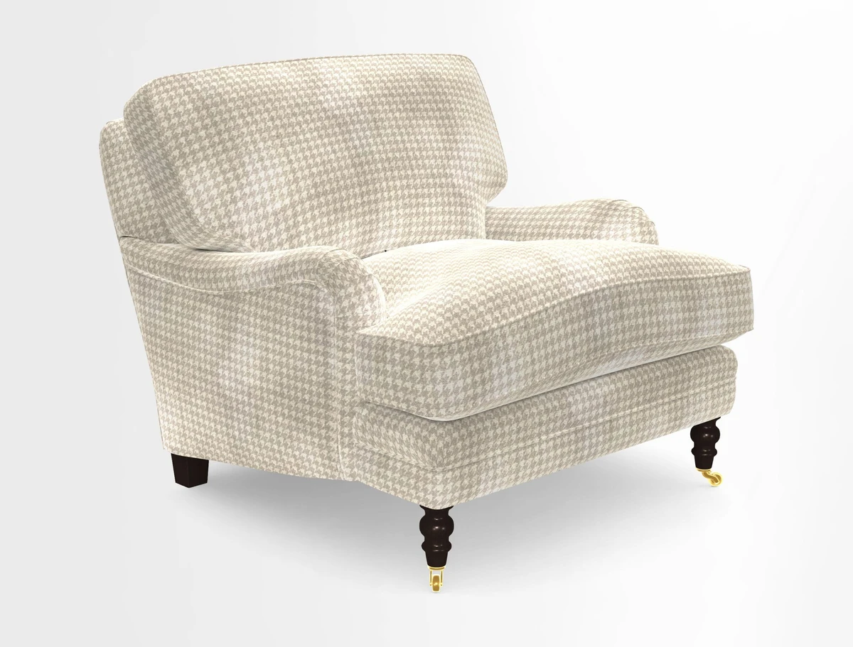 Coates Chair in RHS Gertrude Jekyll Lattice Blue with Seat and Back Cushions in Mohair Velvet Indigo