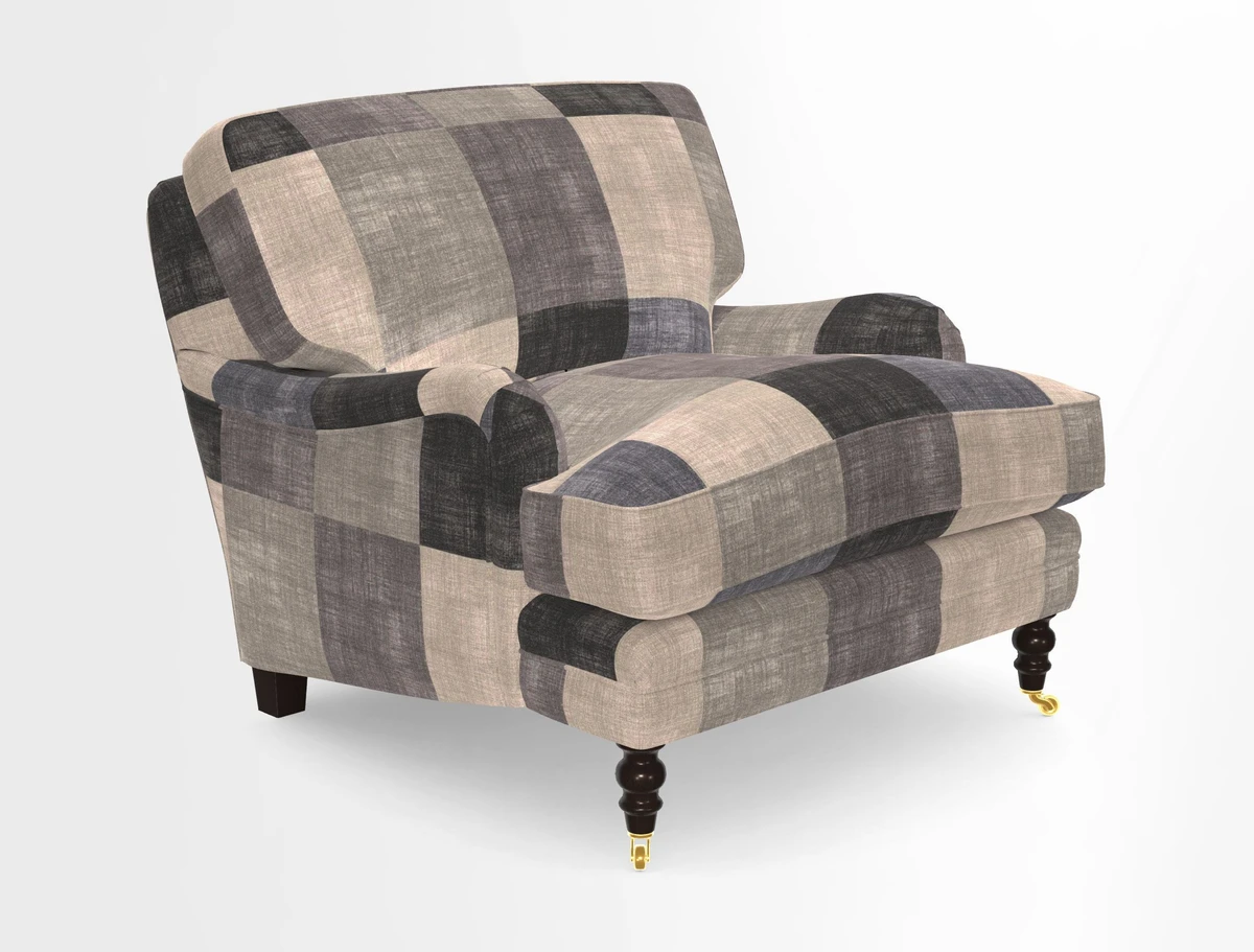 Coates Chair in RHS Gertrude Jekyll Lattice Blue with Seat and Back Cushions in Mohair Velvet Indigo