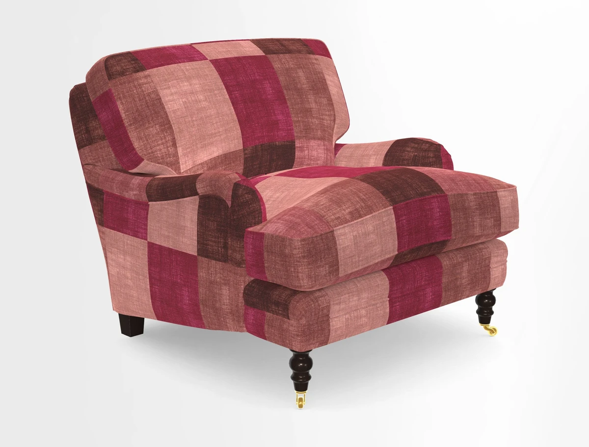 Coates Chair in RHS Gertrude Jekyll Lattice Blue with Seat and Back Cushions in Mohair Velvet Indigo