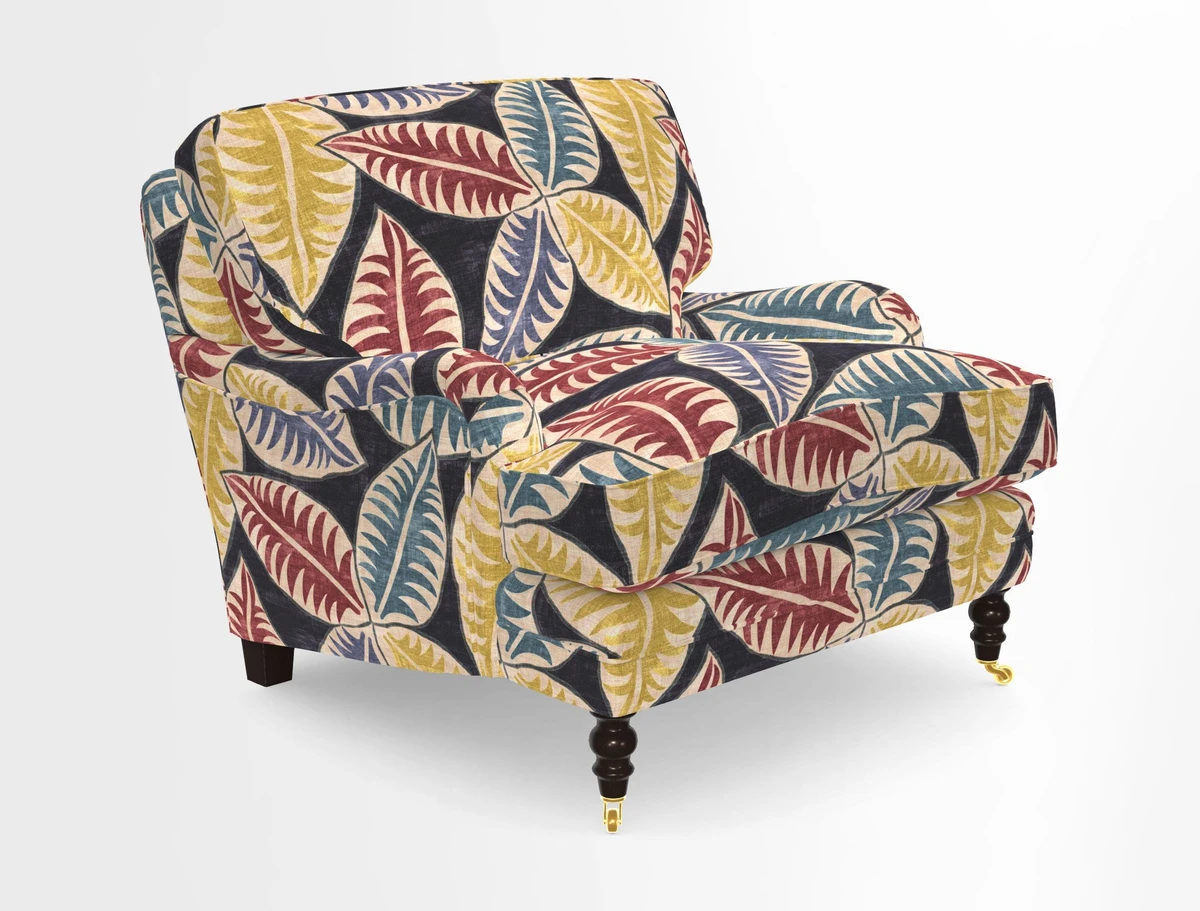 Coates Chair in RHS Gertrude Jekyll Lattice Blue with Seat and Back Cushions in Mohair Velvet Indigo