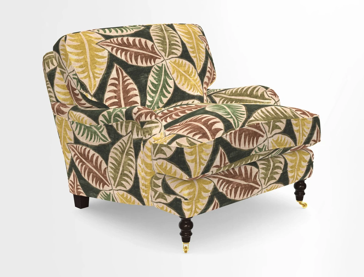 Coates Chair in RHS Gertrude Jekyll Lattice Blue with Seat and Back Cushions in Mohair Velvet Indigo