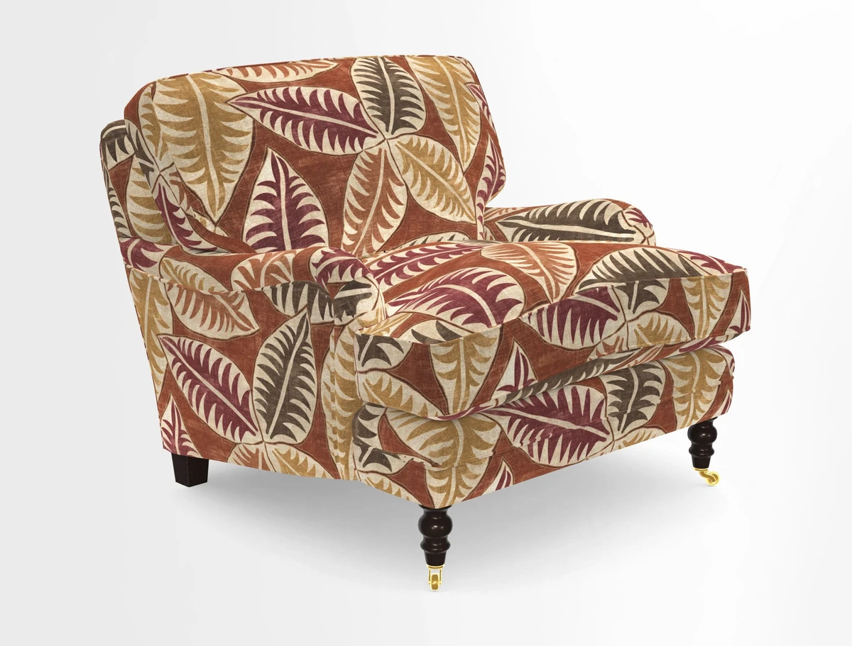 Coates Chair in RHS Gertrude Jekyll Lattice Blue with Seat and Back Cushions in Mohair Velvet Indigo