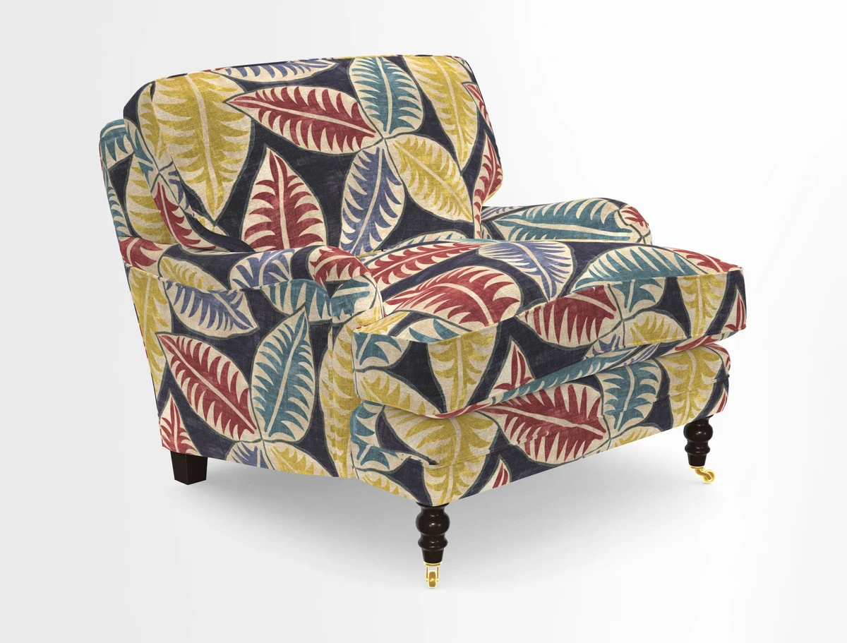 Coates Chair in RHS Gertrude Jekyll Lattice Blue with Seat and Back Cushions in Mohair Velvet Indigo