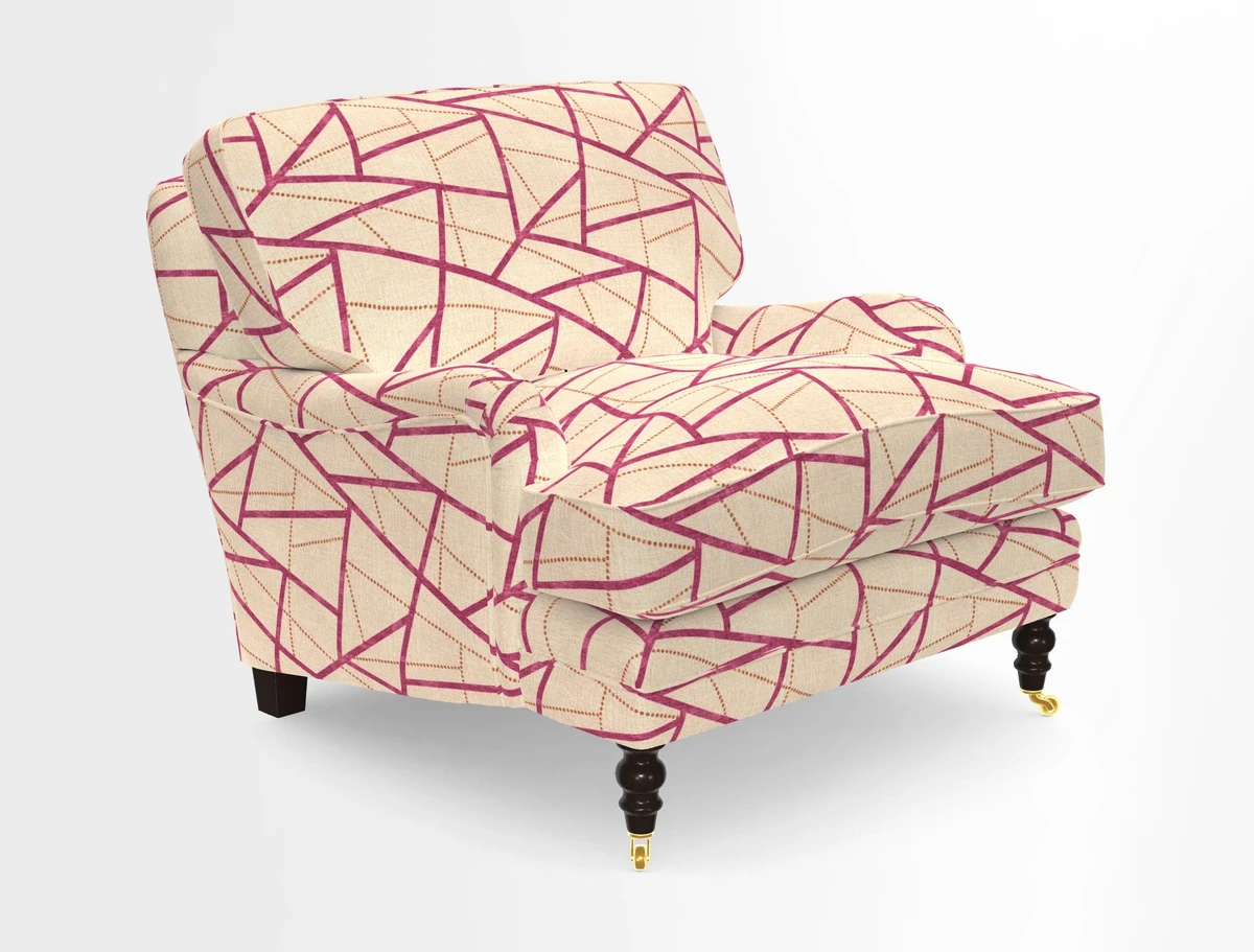 Coates Chair in RHS Gertrude Jekyll Lattice Blue with Seat and Back Cushions in Mohair Velvet Indigo