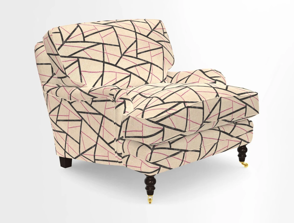Coates Chair in RHS Gertrude Jekyll Lattice Blue with Seat and Back Cushions in Mohair Velvet Indigo