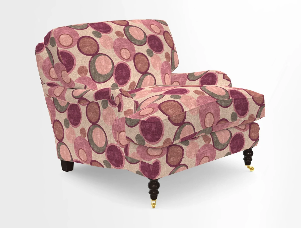 Coates Chair in RHS Gertrude Jekyll Lattice Blue with Seat and Back Cushions in Mohair Velvet Indigo