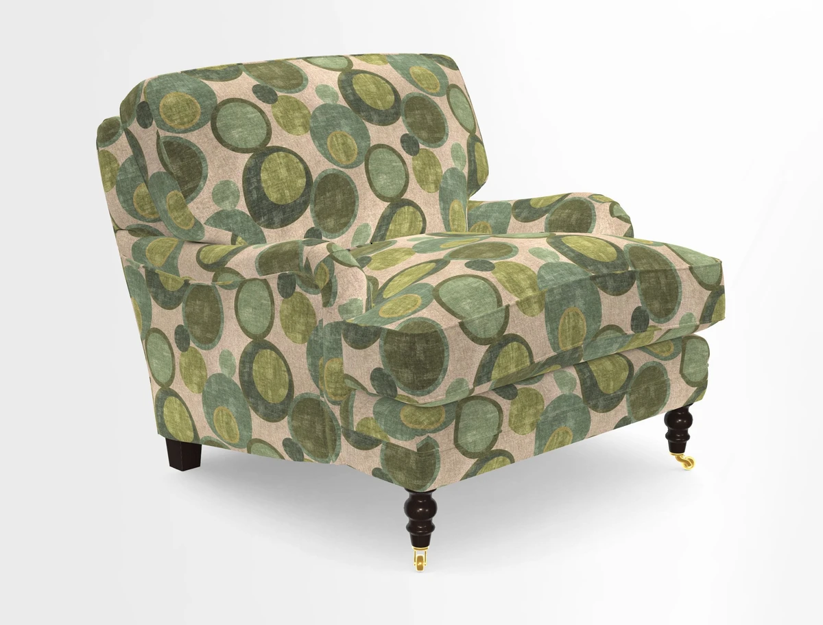 Coates Chair in RHS Gertrude Jekyll Lattice Blue with Seat and Back Cushions in Mohair Velvet Indigo