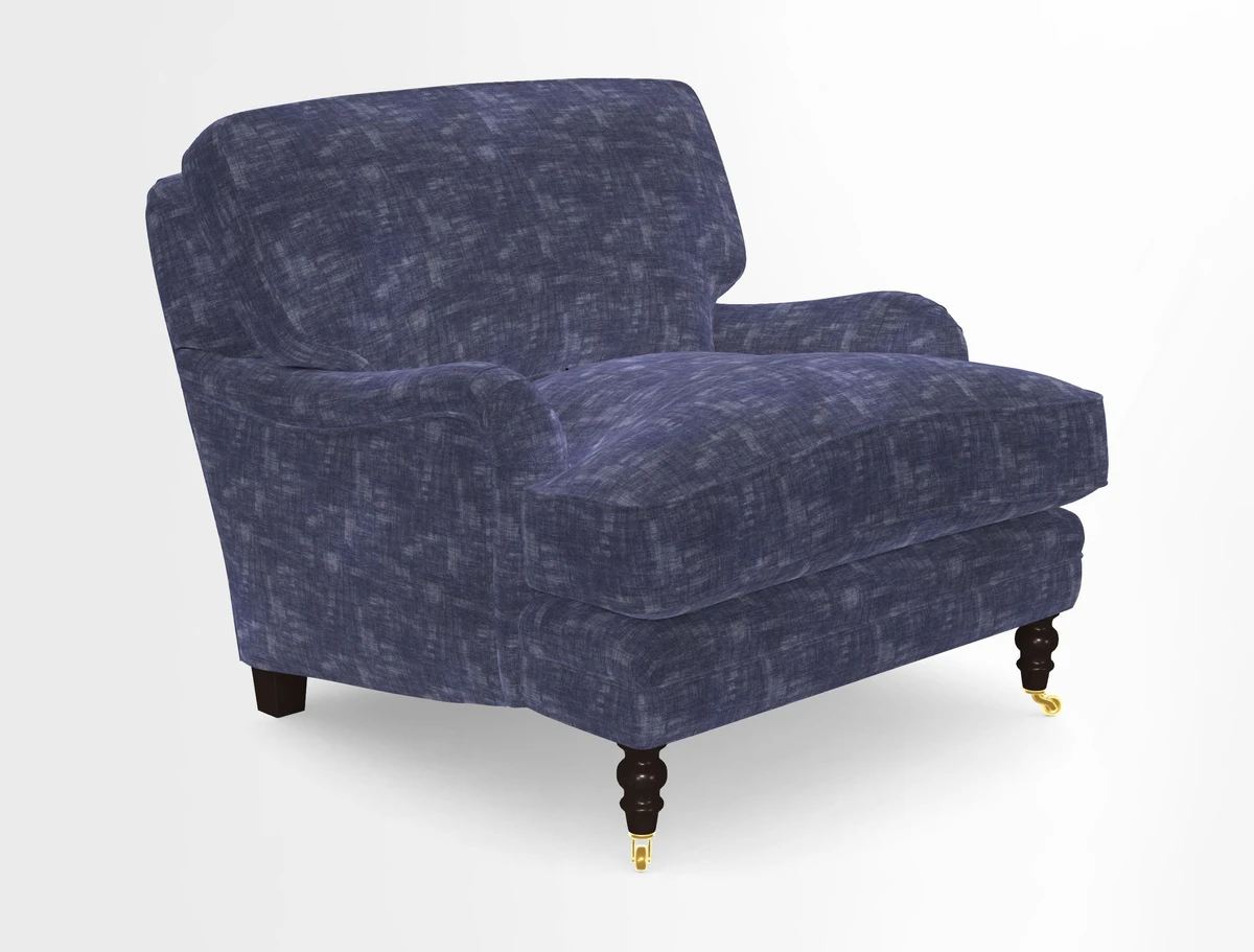 Coates Chair in RHS Gertrude Jekyll Lattice Blue with Seat and Back Cushions in Mohair Velvet Indigo