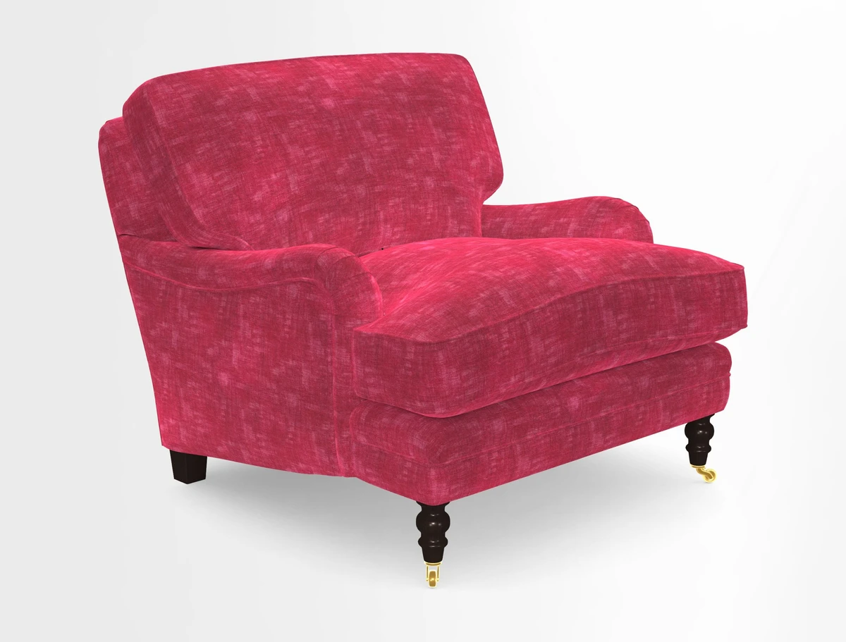 Coates Chair in RHS Gertrude Jekyll Lattice Blue with Seat and Back Cushions in Mohair Velvet Indigo