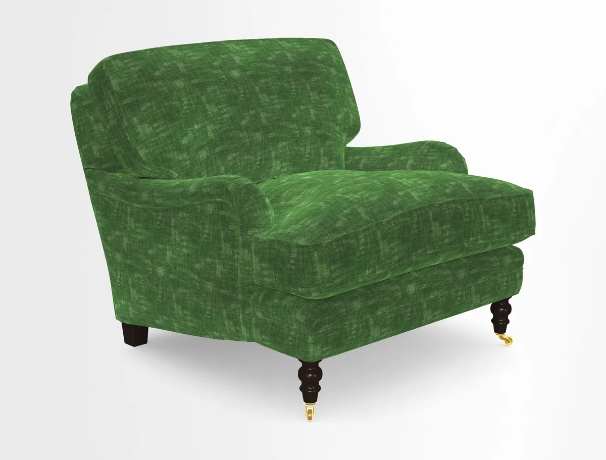 Coates Chair in RHS Gertrude Jekyll Lattice Blue with Seat and Back Cushions in Mohair Velvet Indigo