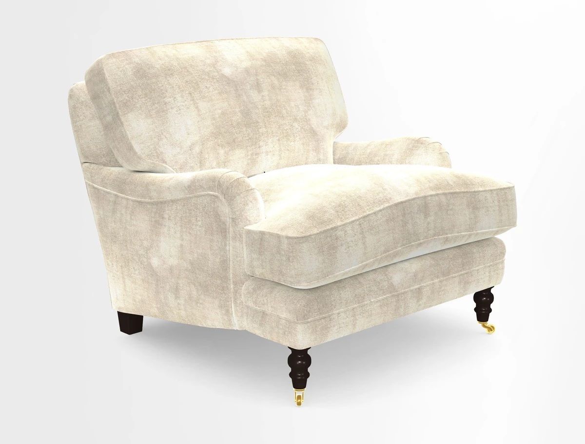 Coates Chair in RHS Gertrude Jekyll Lattice Blue with Seat and Back Cushions in Mohair Velvet Indigo