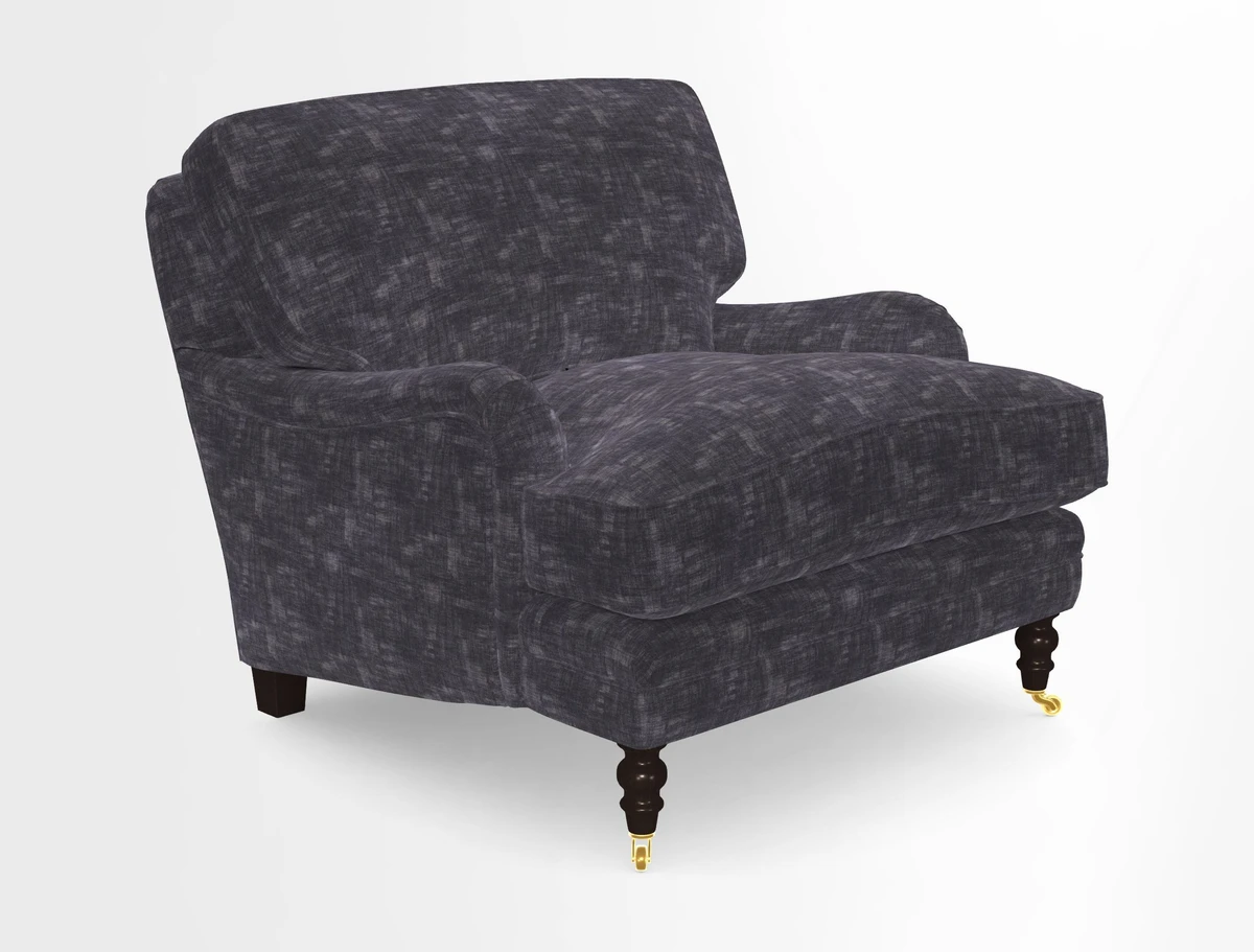Coates Chair in RHS Gertrude Jekyll Lattice Blue with Seat and Back Cushions in Mohair Velvet Indigo