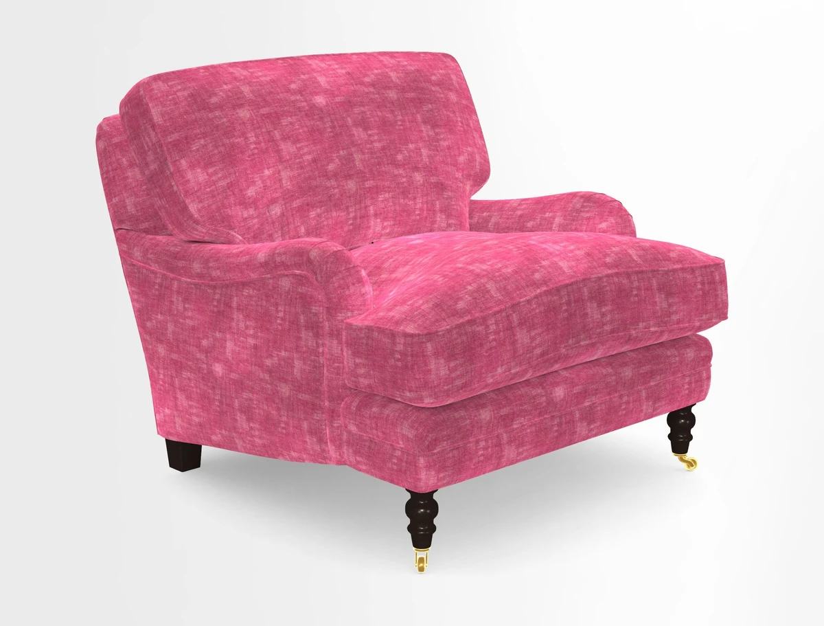 Coates Chair in RHS Gertrude Jekyll Lattice Blue with Seat and Back Cushions in Mohair Velvet Indigo