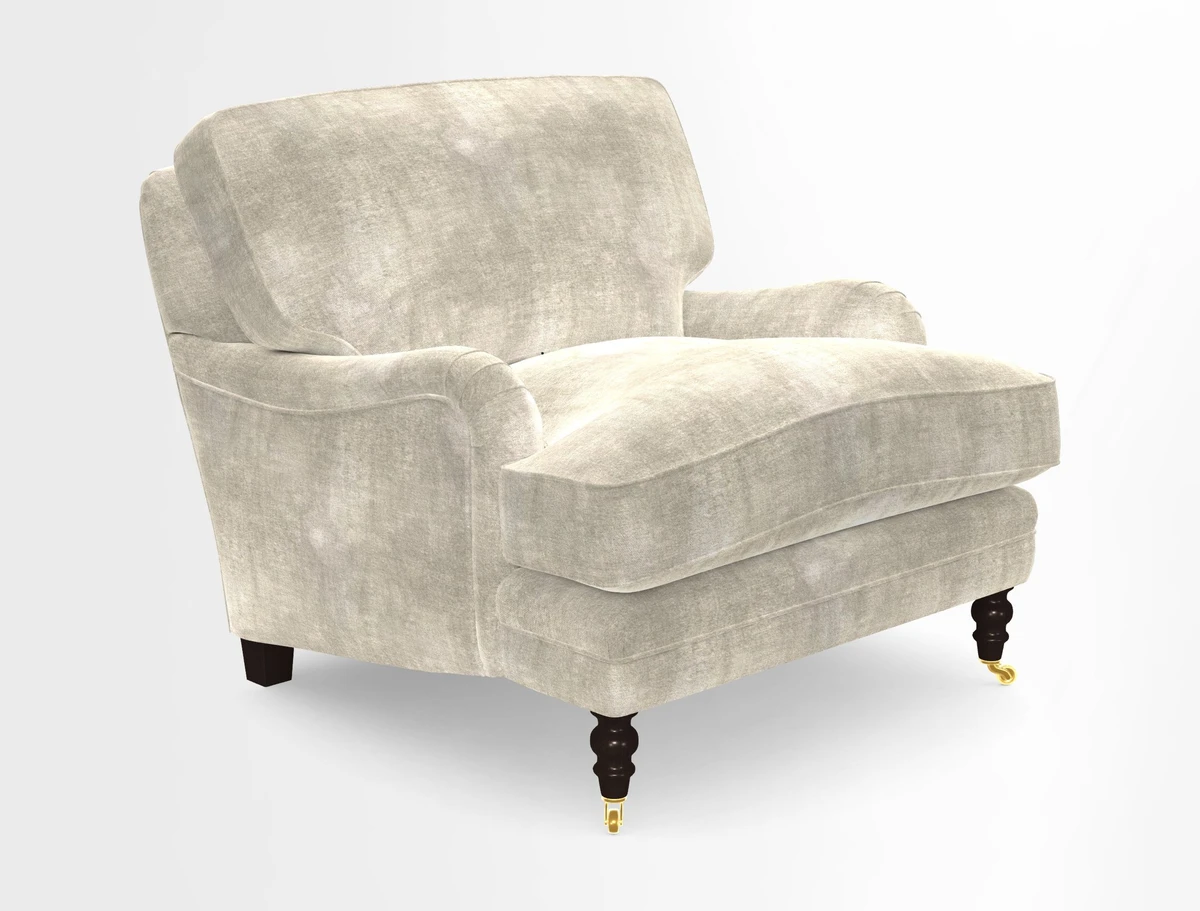 Coates Chair in RHS Gertrude Jekyll Lattice Blue with Seat and Back Cushions in Mohair Velvet Indigo