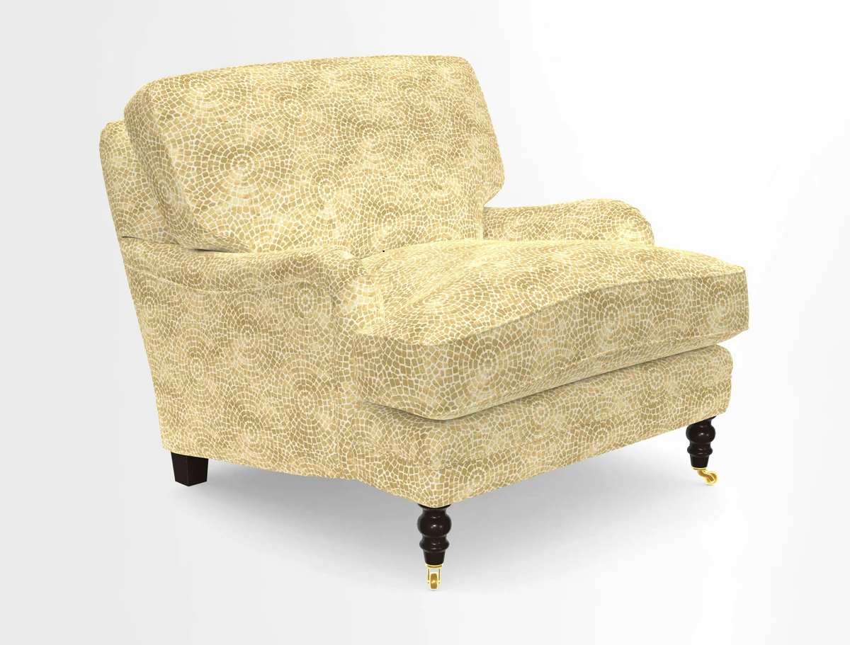 Coates Chair in RHS Gertrude Jekyll Lattice Blue with Seat and Back Cushions in Mohair Velvet Indigo