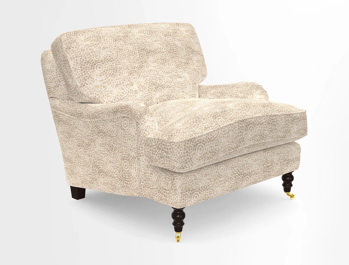 Coates Chair in RHS Gertrude Jekyll Lattice Blue with Seat and Back Cushions in Mohair Velvet Indigo