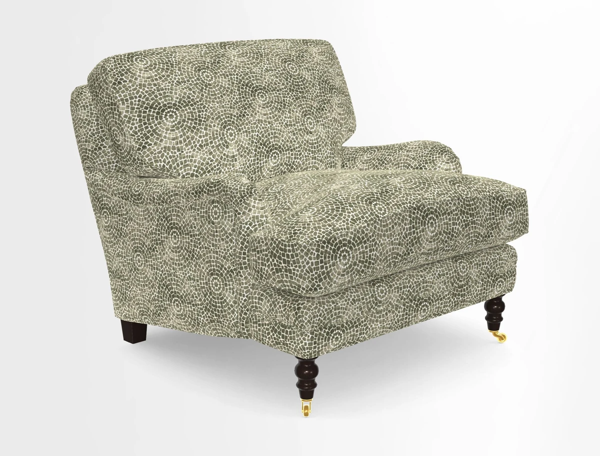 Coates Chair in RHS Gertrude Jekyll Lattice Blue with Seat and Back Cushions in Mohair Velvet Indigo