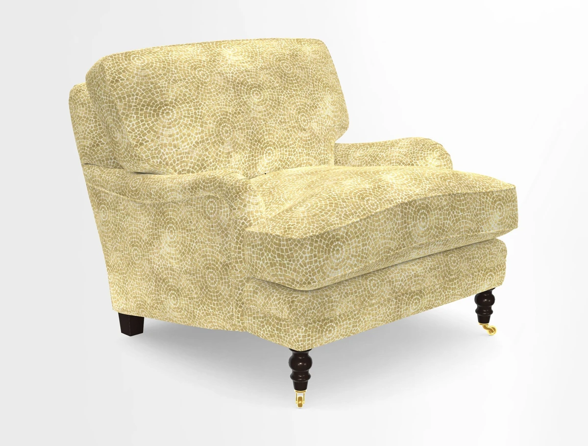 Coates Chair in RHS Gertrude Jekyll Lattice Blue with Seat and Back Cushions in Mohair Velvet Indigo