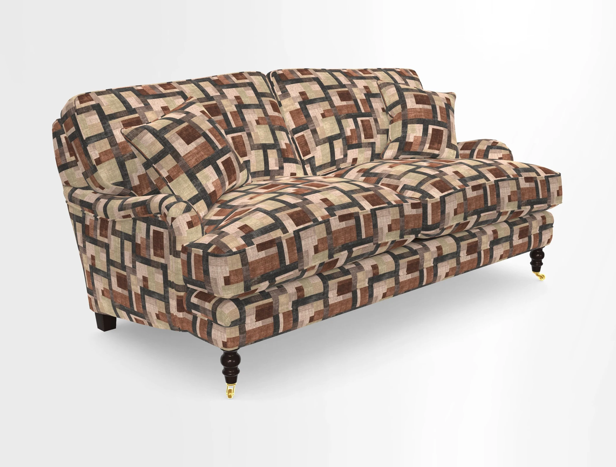 Coates 3 Seater Sofa in Mohair Velvet Indigo with Seat and Back Cushions in Gertrude Jekyll Meadow Flower Blue