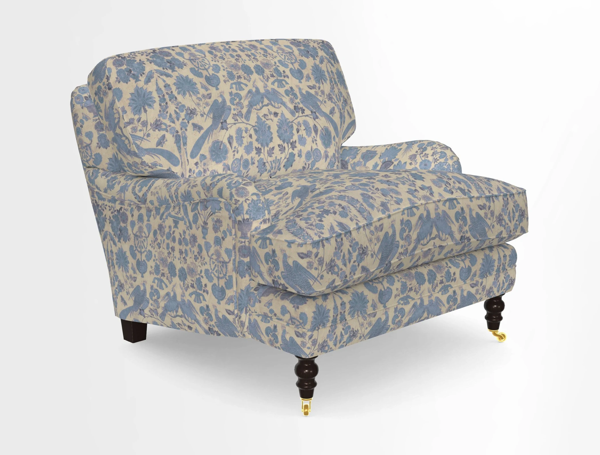 Coates Chair in RHS Gertrude Jekyll Lattice Blue with Seat and Back Cushions in Mohair Velvet Indigo