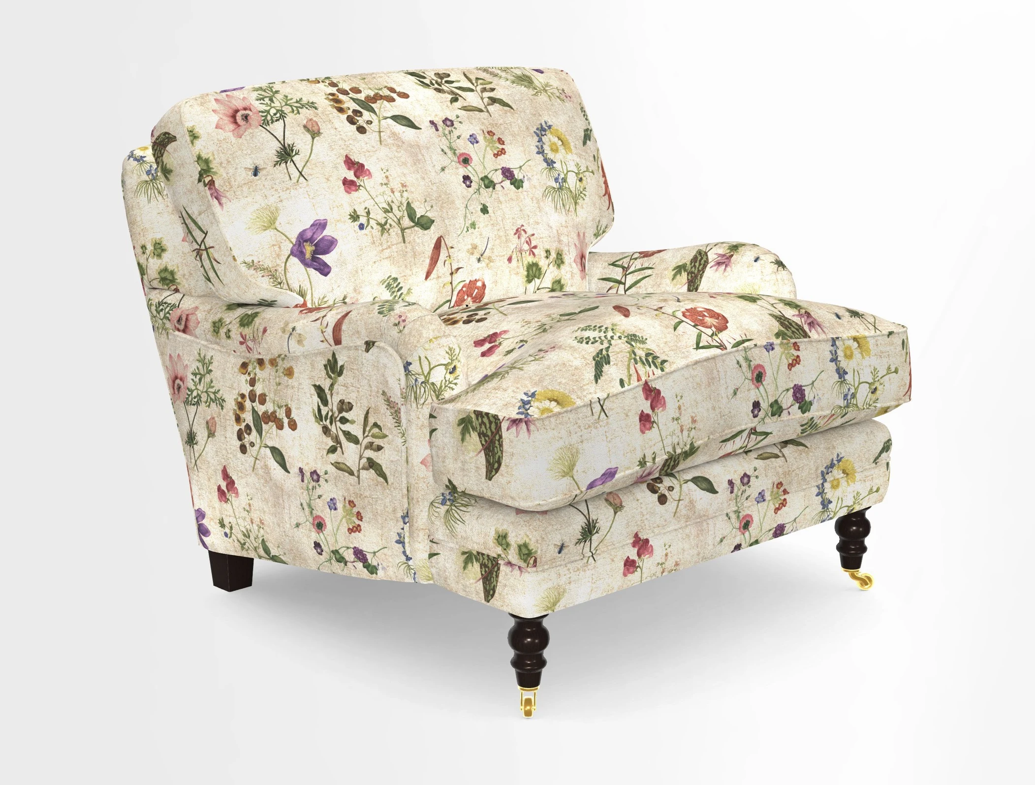 Coates Chair in RHS Gertrude Jekyll Lattice Blue with Seat and Back Cushions in Mohair Velvet Indigo