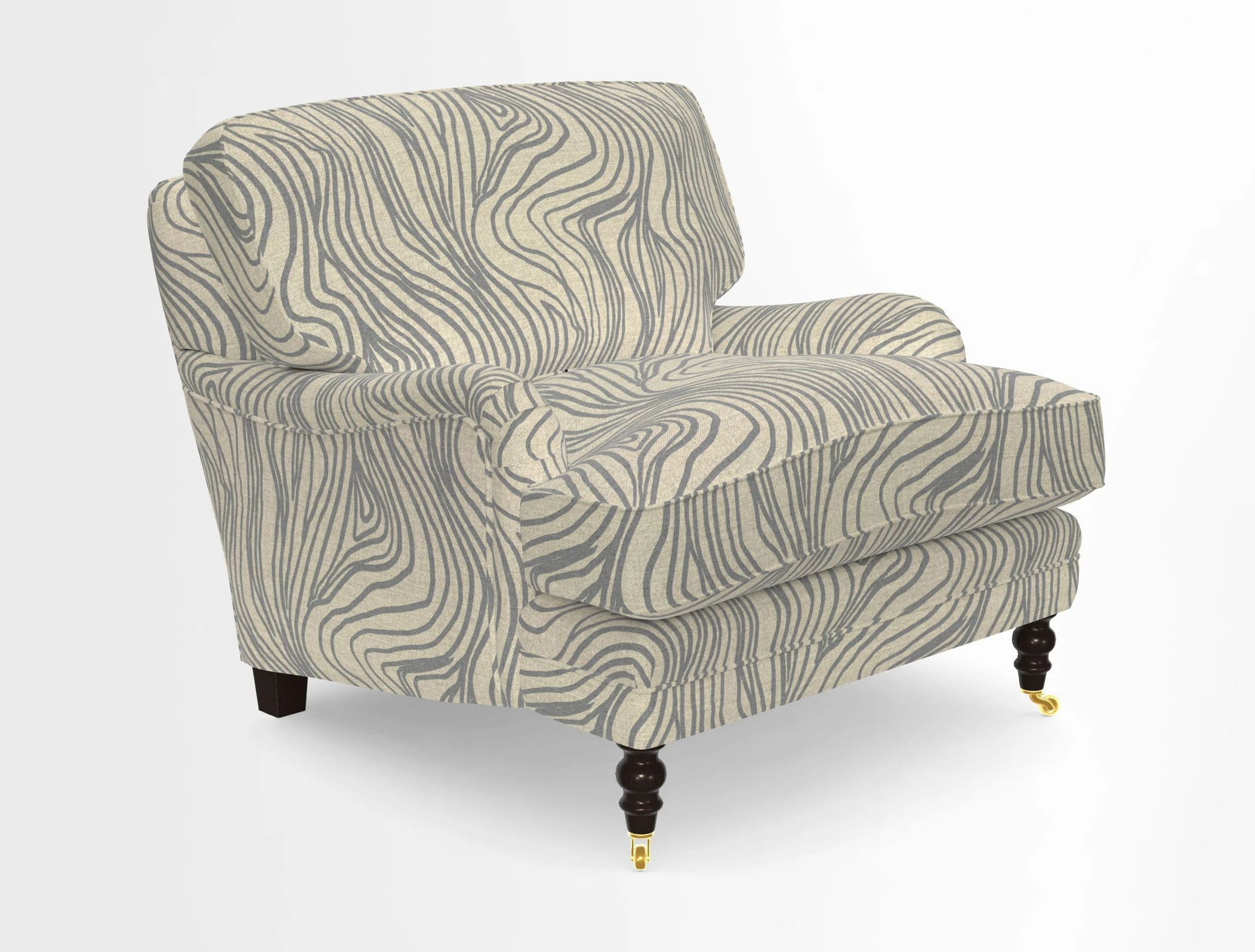 Coates Chair in RHS Gertrude Jekyll Lattice Blue with Seat and Back Cushions in Mohair Velvet Indigo