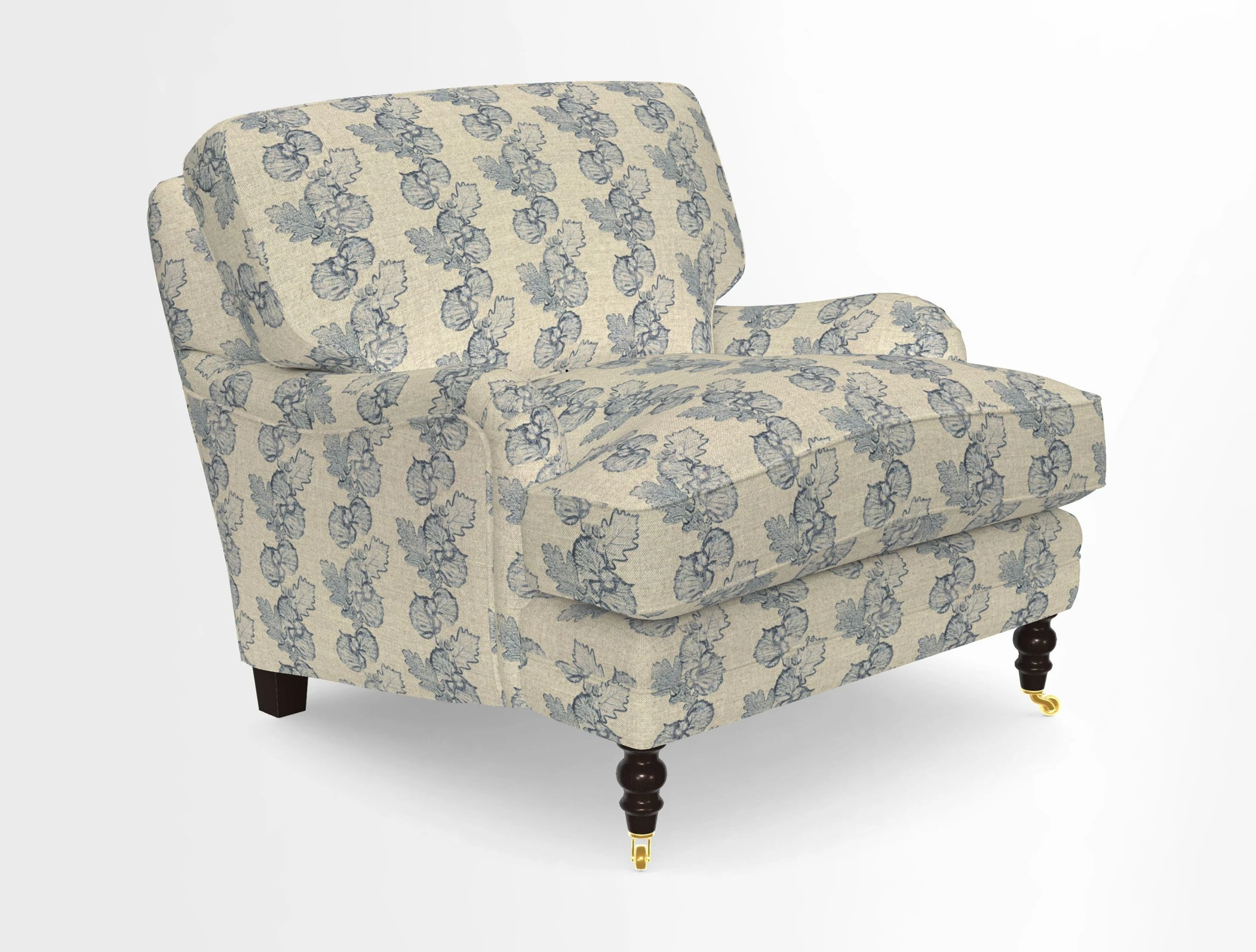 Coates Chair in RHS Gertrude Jekyll Lattice Blue with Seat and Back Cushions in Mohair Velvet Indigo